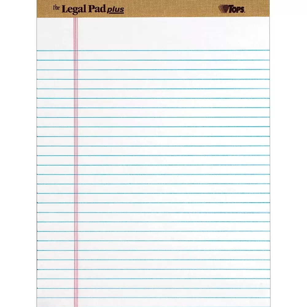 TOPS Notepads<The Legal Pad Plus Writing Pads, 8-1/2" x 11-3/4", Legal Ruled, White, 50 Sheets/Pad, 12 Pads/Pack (71533)