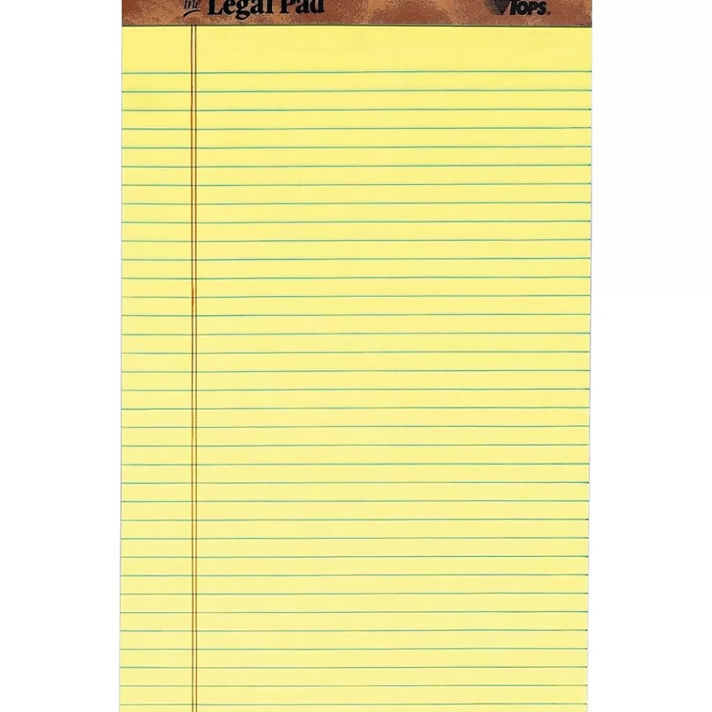 TOPS Notepads<The Legal Pad Writing Pad, Canary, Legal Ruled, 50 Sheets/Pad, 12/Pack