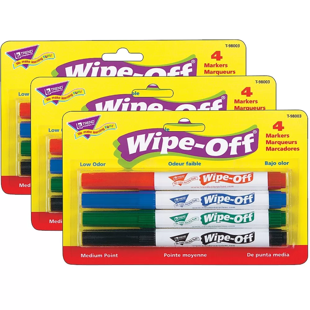 Trend Enterprises Markers<TREND Wipe-Off® Markers, Medium Point, Standard Colors, 4 Per Pack, 3 Packs (T-98003-3)