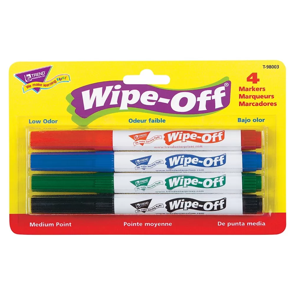 Trend Enterprises Markers<TREND Wipe-Off® Markers, Medium Point, Standard Colors, 4 Per Pack, 3 Packs (T-98003-3)