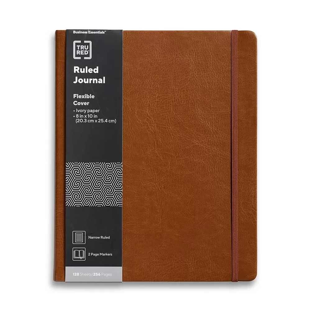 TRU RED Journals<™ 8” x 10” Large Flexible Cover Narrow Ruled Journal, Cognac (TR61953)