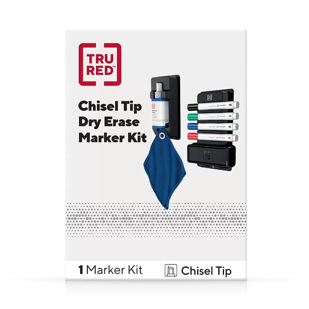 TRU RED Markers<™ Dry Erase Kit, Chisel Tip, Assorted, 4/Pack (TR61742/TR56940)