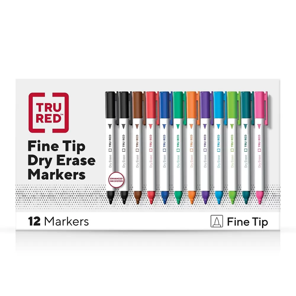 TRU RED Markers<™ Dry Erase Marker, Fine Tip, Assorted, 12/Pack (TR61434-CC)