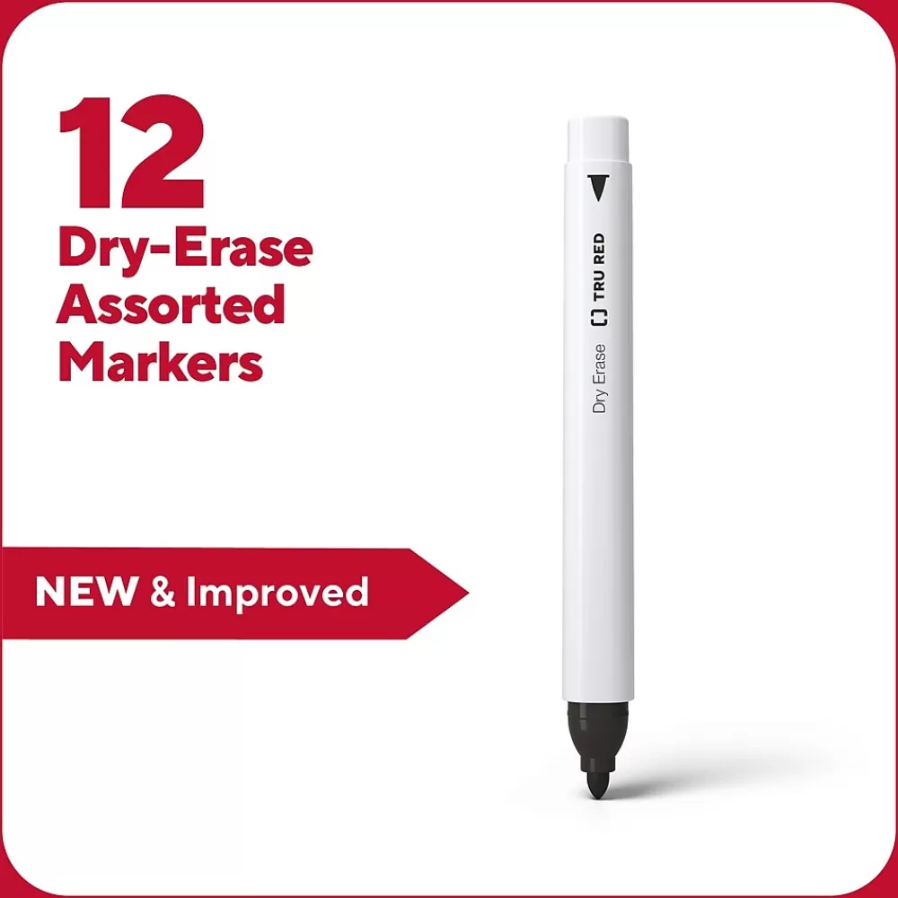 TRU RED Markers<™ Dry Erase Marker, Fine Tip, Assorted, 12/Pack (TR61434-CC)
