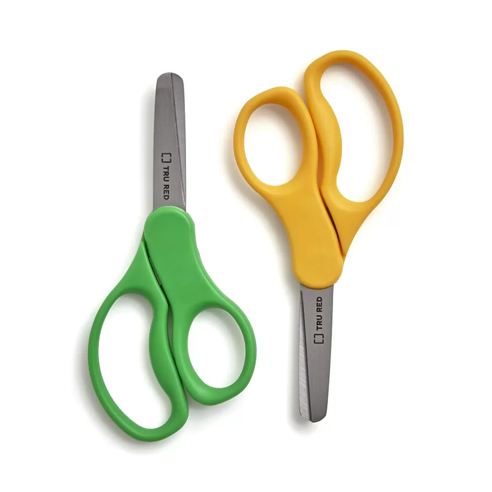 TRU RED Scissors<™ Junior 5" Kids Blunt Tip Stainless Steel Scissors, Straight Handle, Right & Left Handed, 2/Pack (TR55055)