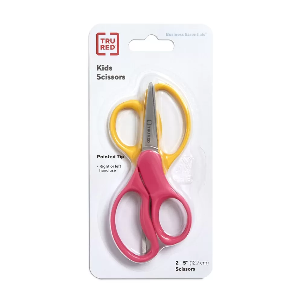 TRU RED Scissors<™ Junior 5" Kids Pointed Tip Stainless Steel Scissors, Straight Handle, Right & Left Handed, 2/Pack (TR55053)