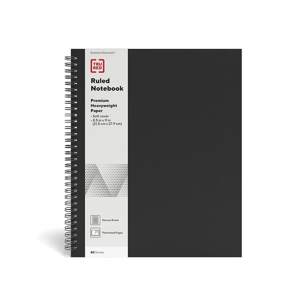 TRU RED Subject Notebooks<™ Large Soft Cover Ruled Notebook, Black (TR54984)