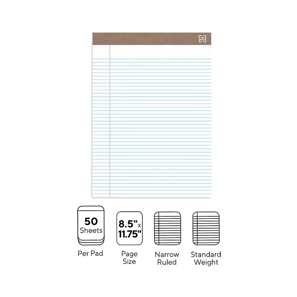 TRU RED Notepads<™ Notepad, 8.5" x 11.75", Narrow Ruled, , 50 Sheets/Pad, Dozen (TR59938/TR58187)