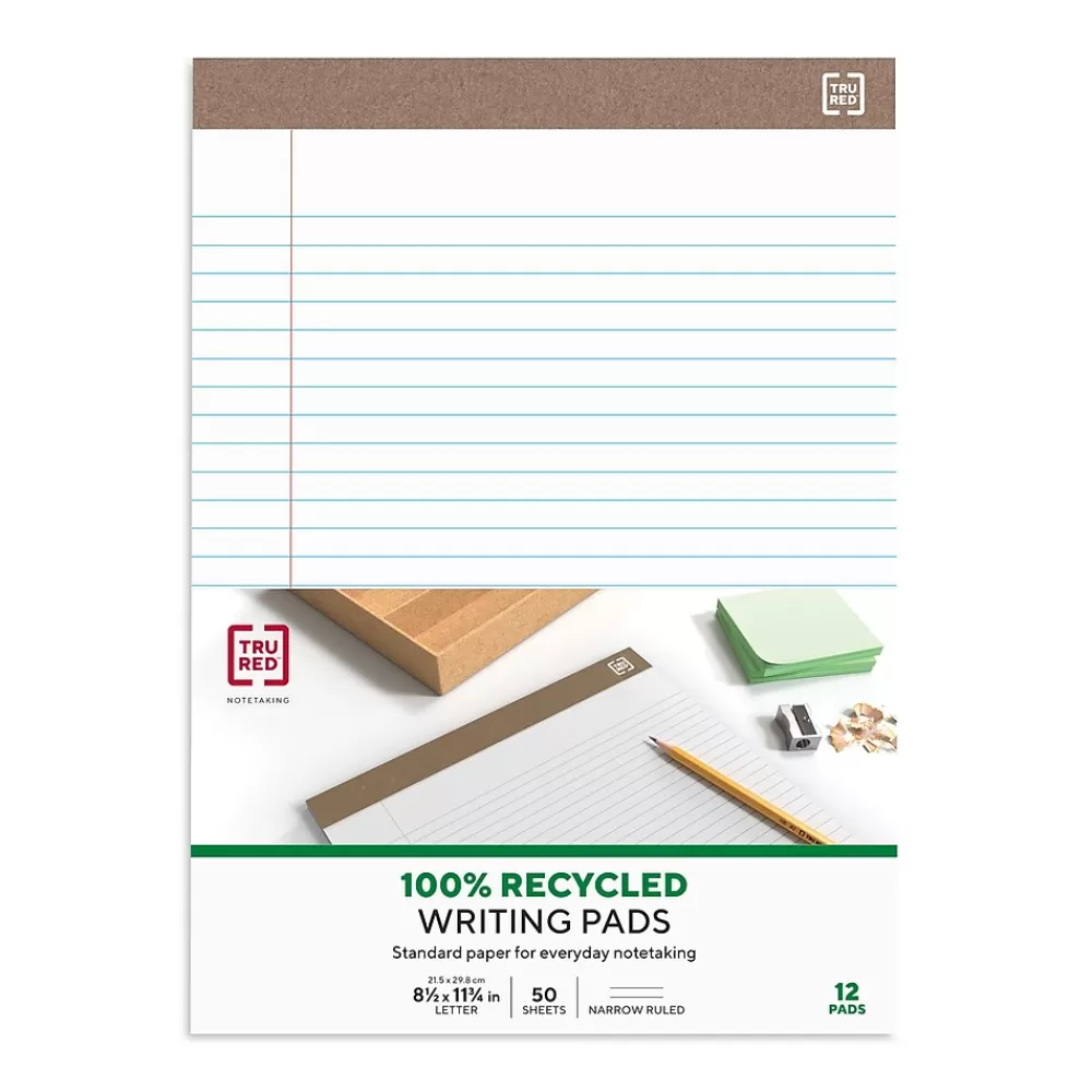 TRU RED Notepads<™ Notepad, 8.5" x 11.75", Narrow Ruled, , 50 Sheets/Pad, Dozen (TR59938/TR58187)
