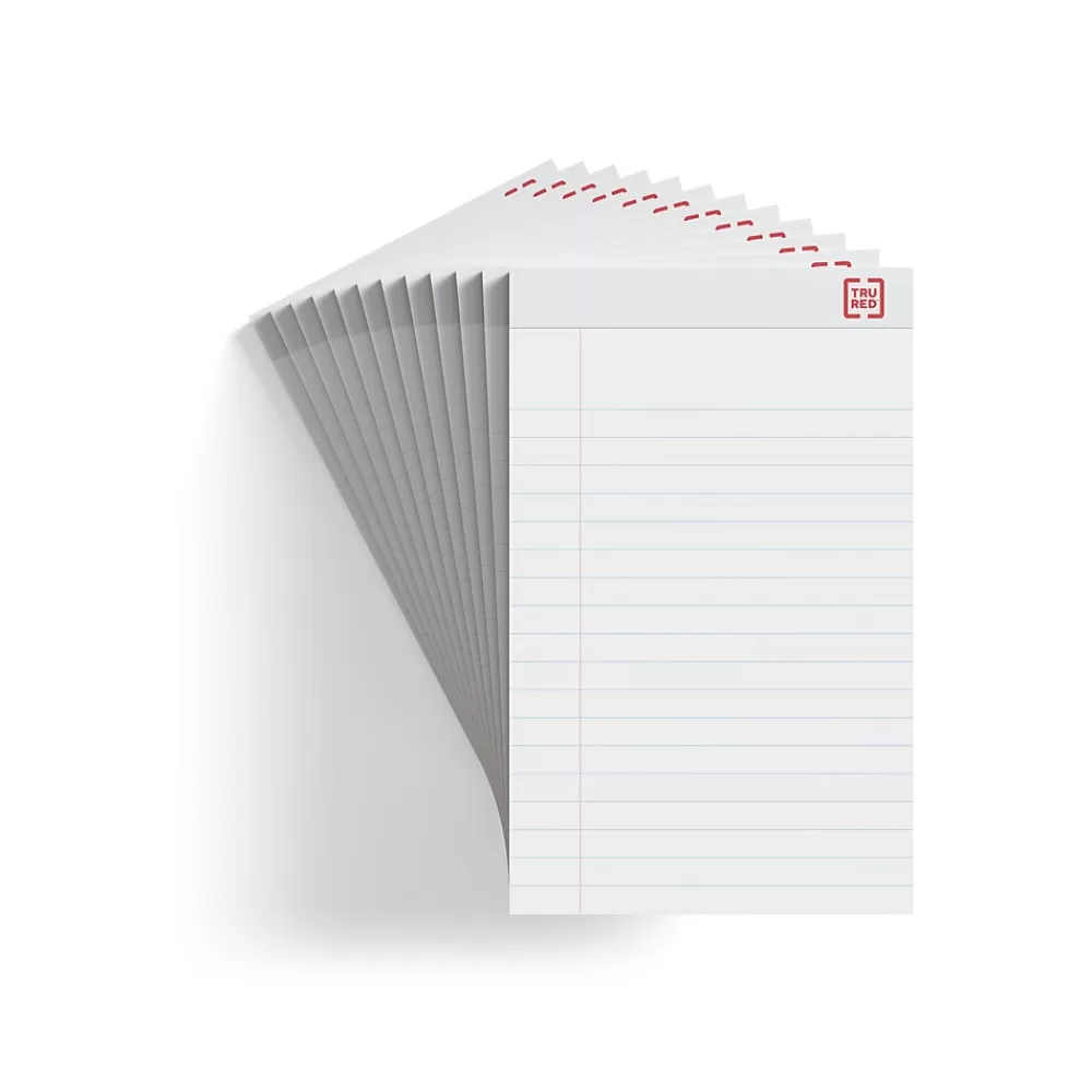 TRU RED Notepads<™ Notepad, 5" x 8", Wide Ruled, White, 50 Sheets/Pad, Dozen Pads/Pack (TR58182)
