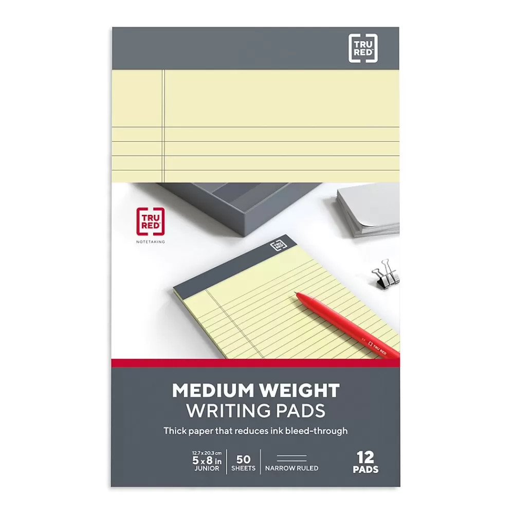 TRU RED Notepads<™ Notepads, 5" x 8", Narrow Ruled, Canary, 50 Sheets/Pad, 12 Pads/Pack (TR57359)