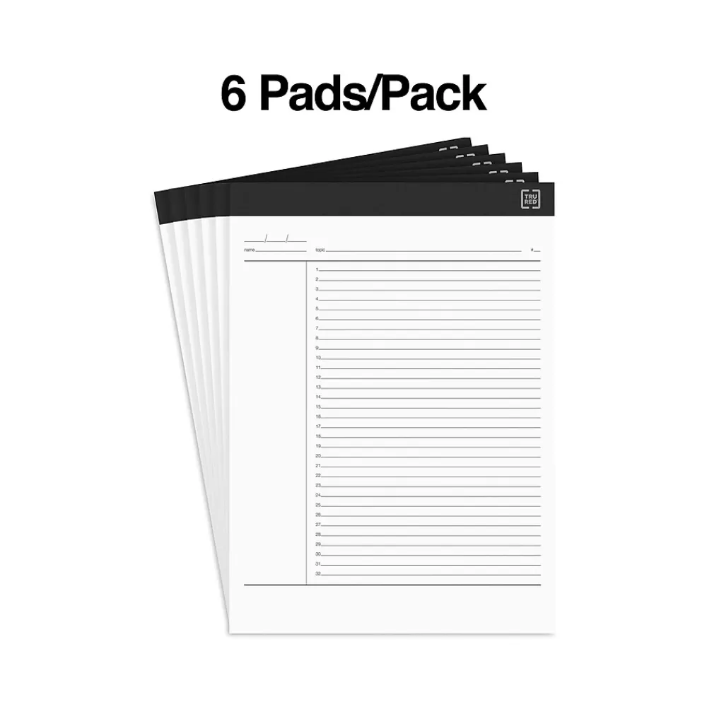 TRU RED Notepads<™ Notepads, 8.5" x 11.75", Project Planner Format Ruled, White, 50 Sheets/Pad, 6 Pads/Pack (TR57379)