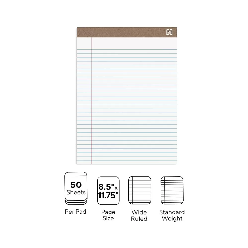 TRU RED Notepads<™ Notepads, 8.5" x 11.75", Wide Ruled, , 50 Sheets/Pad, Dozen Pads/Pack (TR58185)