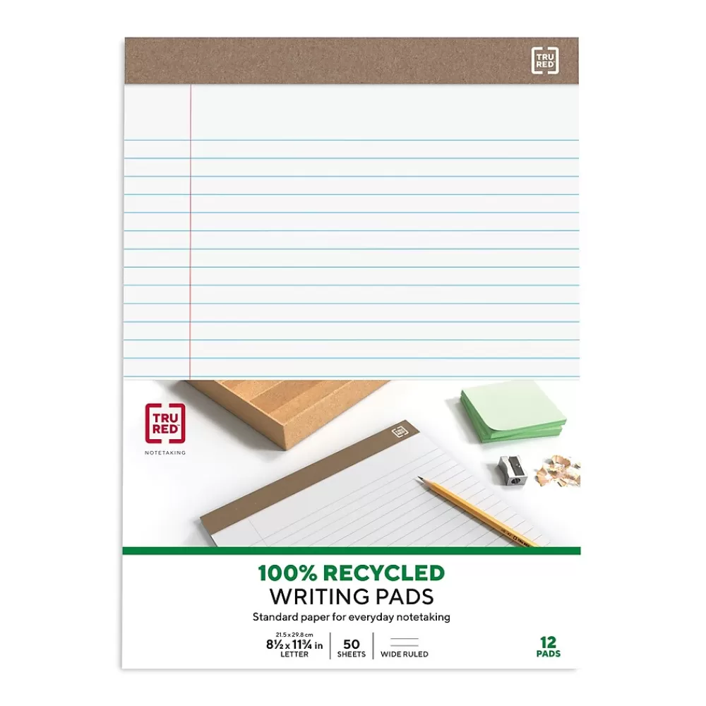 TRU RED Notepads<™ Notepads, 8.5" x 11.75", Wide Ruled, , 50 Sheets/Pad, Dozen Pads/Pack (TR58185)