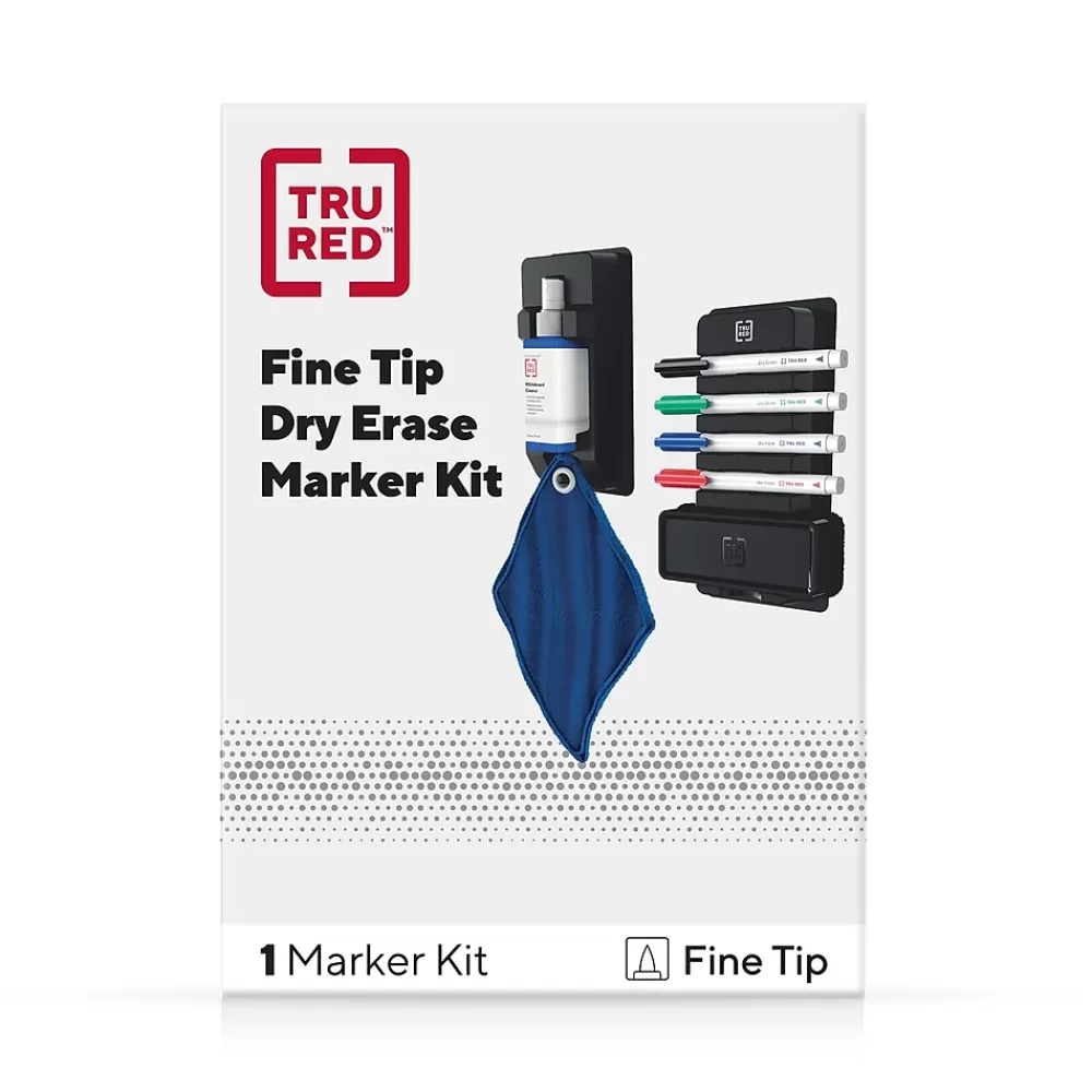 TRU RED Markers<™ Pen Dry Erase Kit, Fine Tip, Assorted, 4/Pack (TR61743/TR56941)