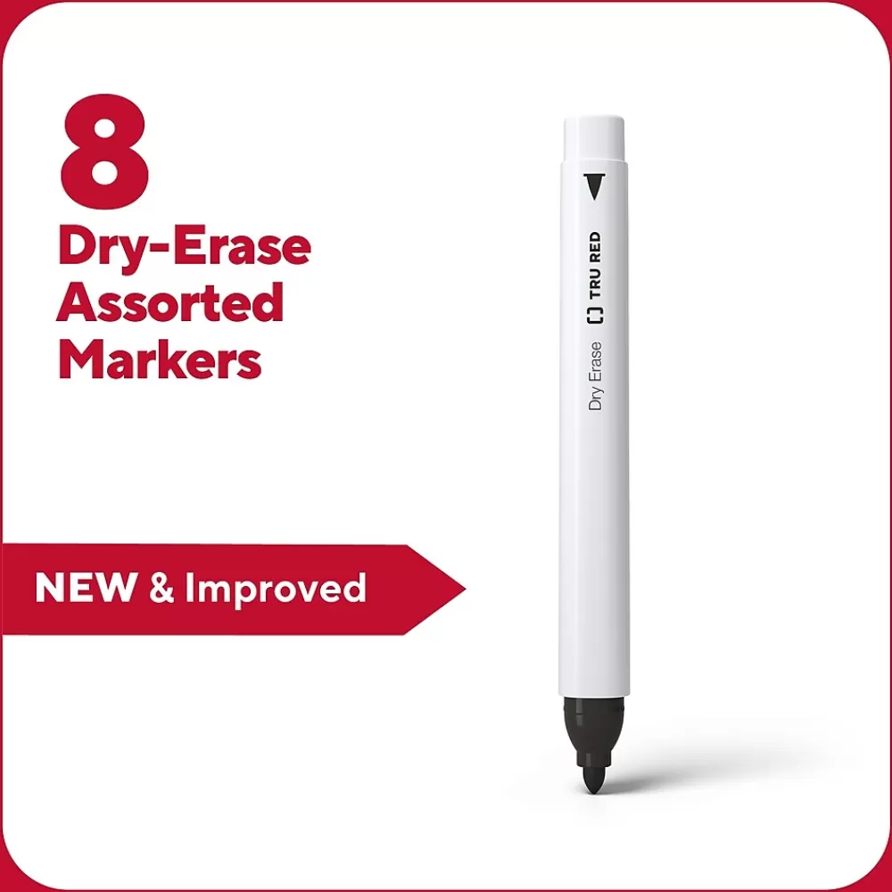 TRU RED Markers<™ Pen Dry Erase Markers, Fine Tip, Assorted, 8/Pack (TR61443/TR56881)