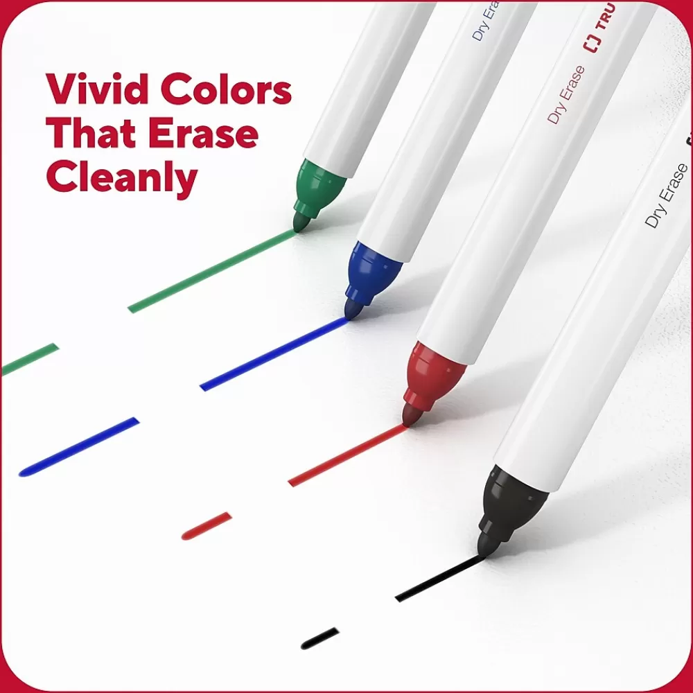TRU RED Markers<™ Pen Dry Erase Markers, Fine Tip, Assorted, 4/Pack (TR61457/TR54562)