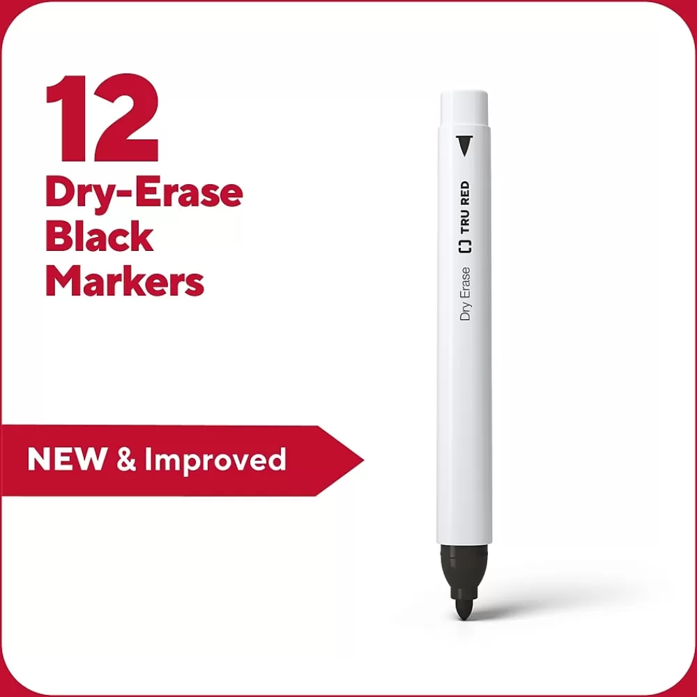 TRU RED Markers<™ Pen Dry Erase Markers, Fine Tip, Black, 12/Pack (TR61435/TR54566)