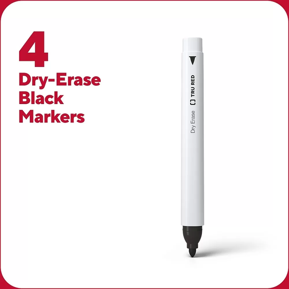 TRU RED Markers<™ Pen Dry Erase Markers, Fine Tip, Black, 4/Pack (TR61460/TR54560)