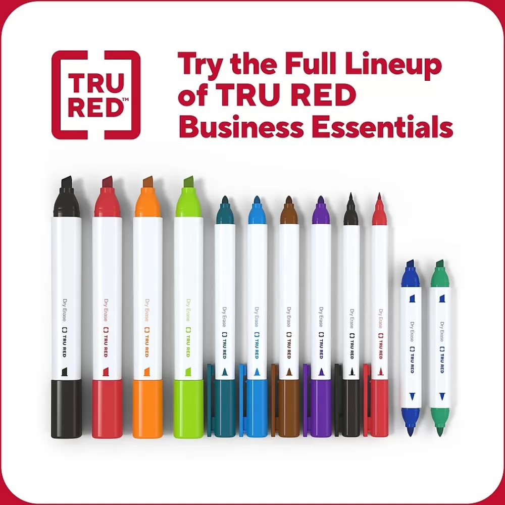 TRU RED Markers<™ Pen Dry Erase Markers, Ultra Fine Tip, Assorted, 4/Pack (TR61458/TR57422)