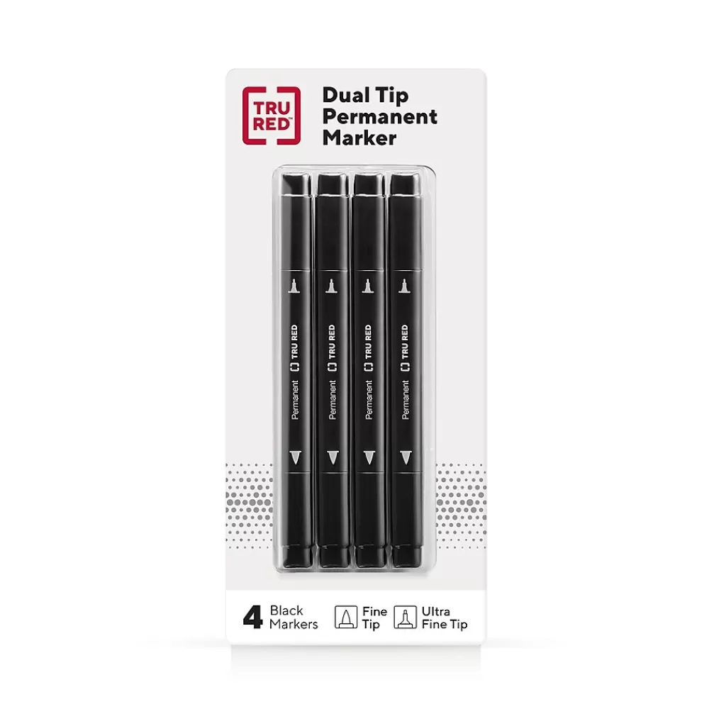 TRU RED Markers<™ Pen Permanent Markers, Twin Tip, , 4/Pack (TR57829)