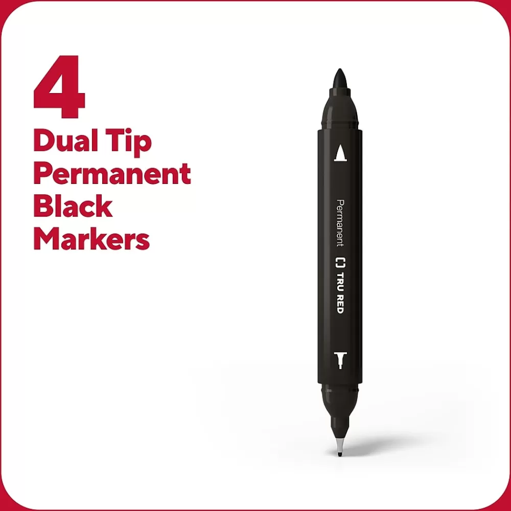 TRU RED Markers<™ Pen Permanent Markers, Twin Tip, , 4/Pack (TR57829)