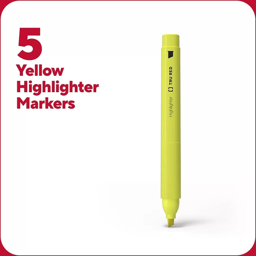 TRU RED Highlighters<™ Pocket Stick Highlighter with Grip, Chisel Tip, Yellow, 5/Pack (TR54578)