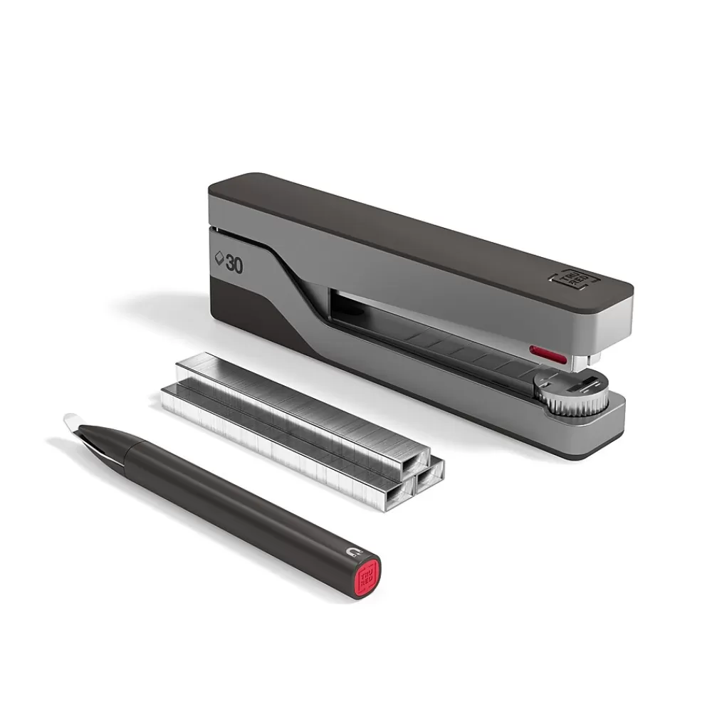 TRU RED Staplers<™ Premium Desktop Stapler Kit, 30-Sheet Capacity, Gray/Red (TR58076)