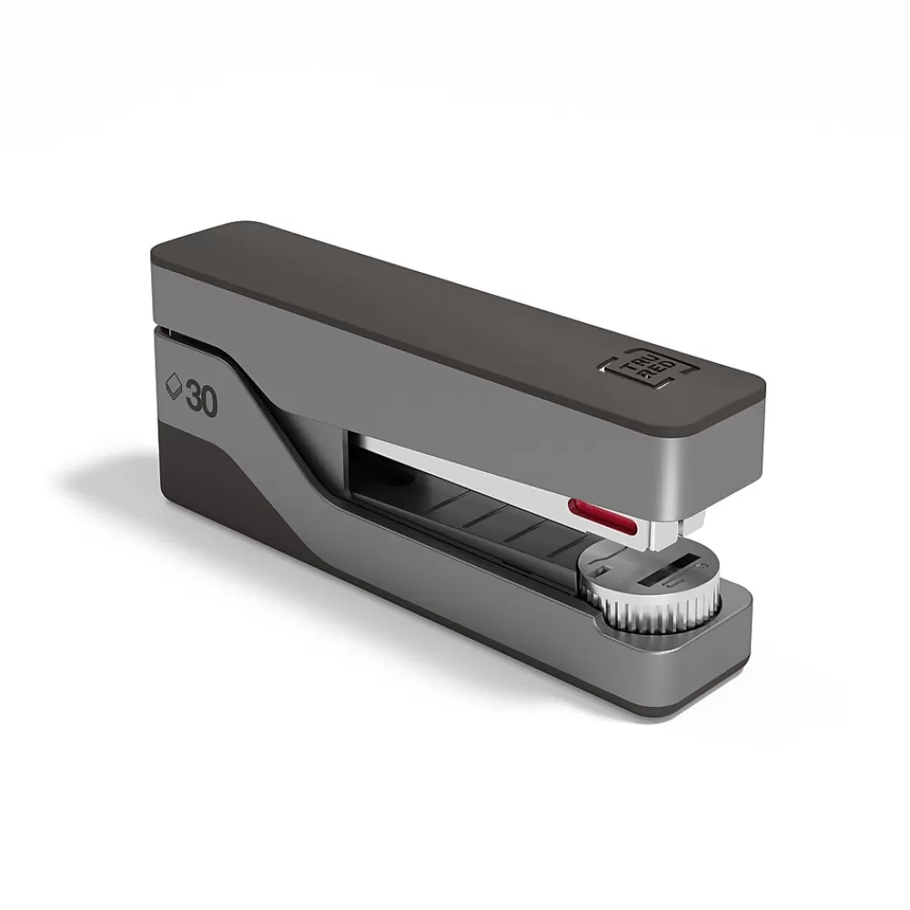 TRU RED Staplers<™ Premium Desktop Stapler, 30-Sheet Capacity, Gray/Red (TR58078)