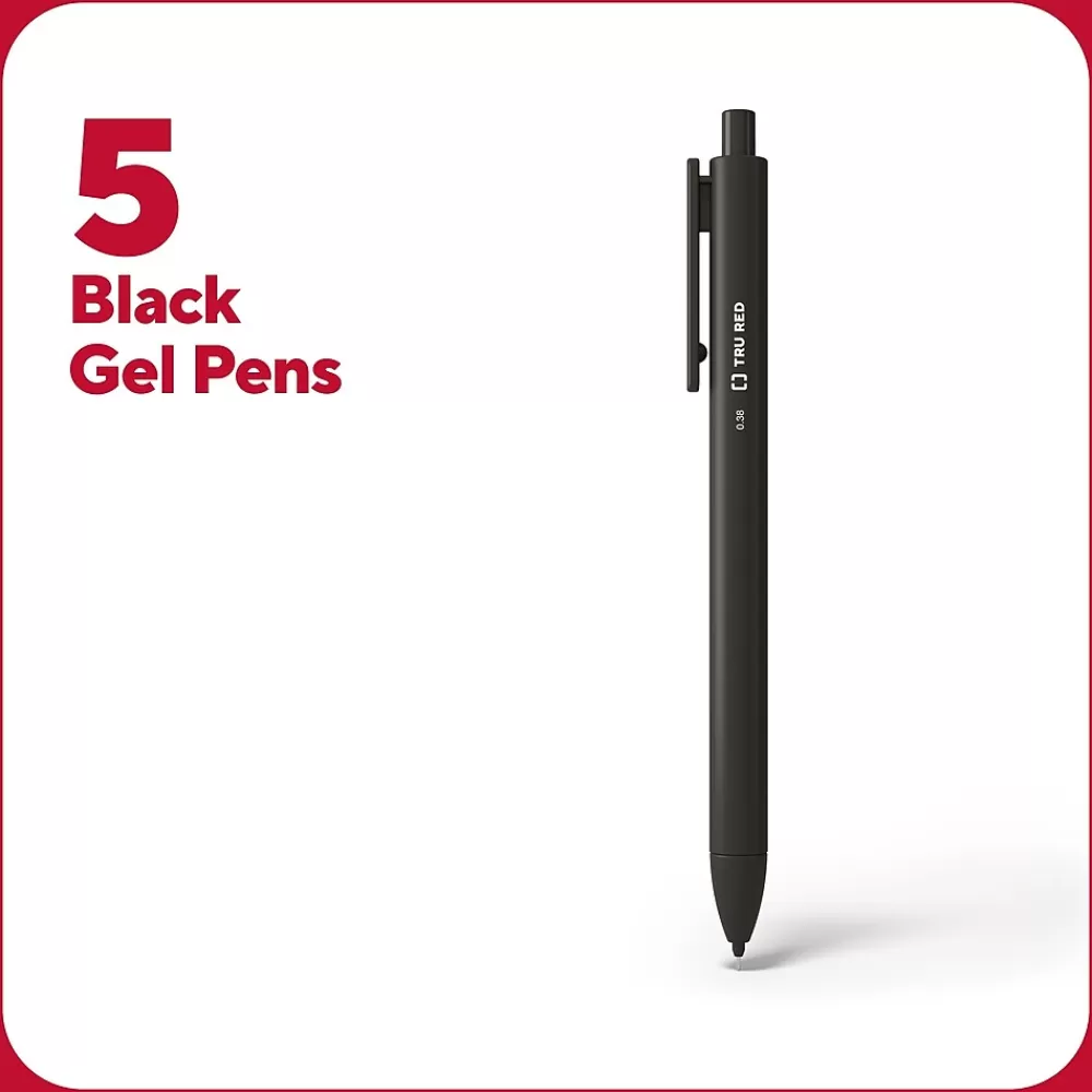 TRU RED Pens<™ Retractable Quick Dry Gel Pen, Extra Fine Point, 0.38mm, Black, 5/Pack (TR56951)