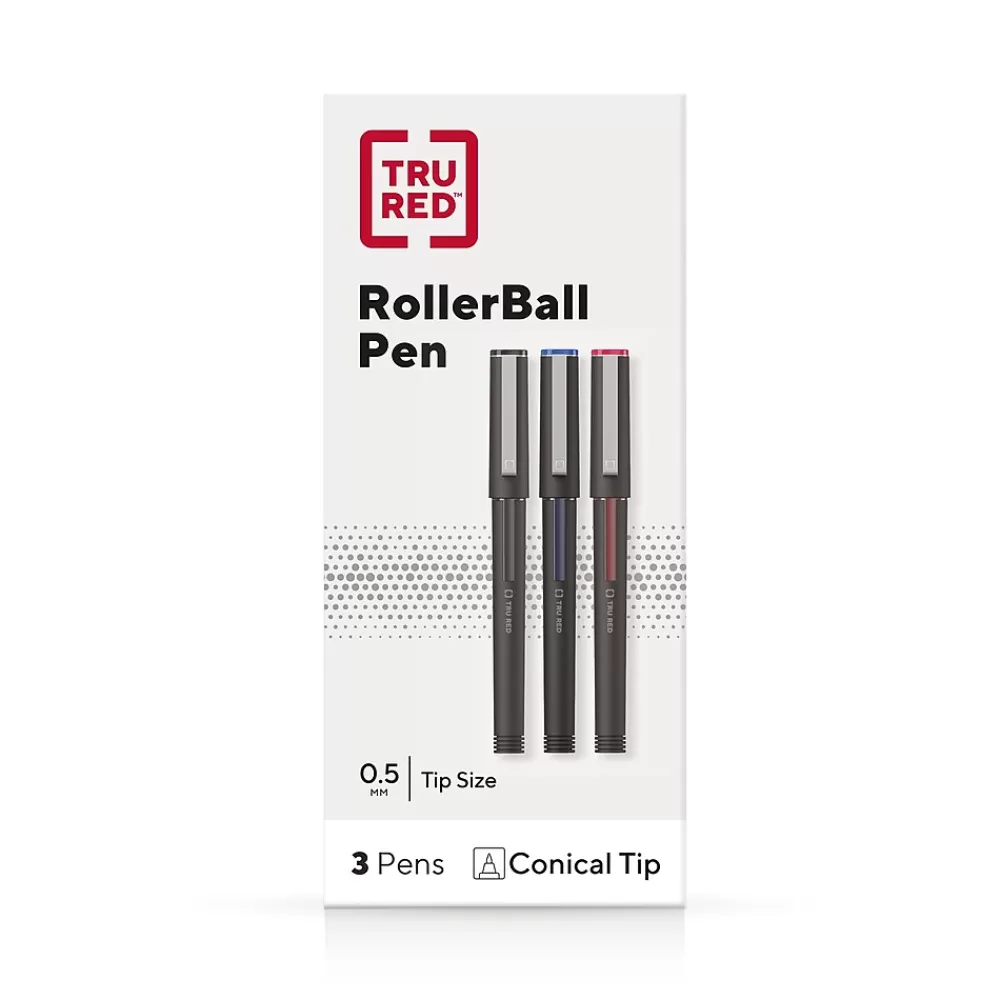 TRU RED Pens<™ Rollerball Pens, Fine Point, Assorted Colors, 3/Pack (TR58251)