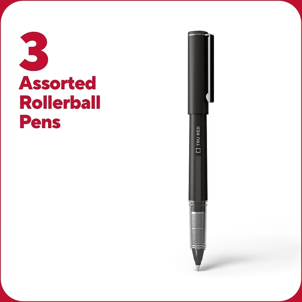 TRU RED Pens<™ Rollerball Pens, Fine Point, Assorted Colors, 3/Pack (TR58251)