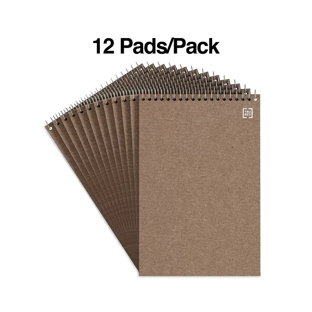 TRU RED Notepads<™ Steno Pad, 6" x 9", Gregg Ruled, Kraft, 80 Sheets/Pad, Dozen (TR59940/TR58190)