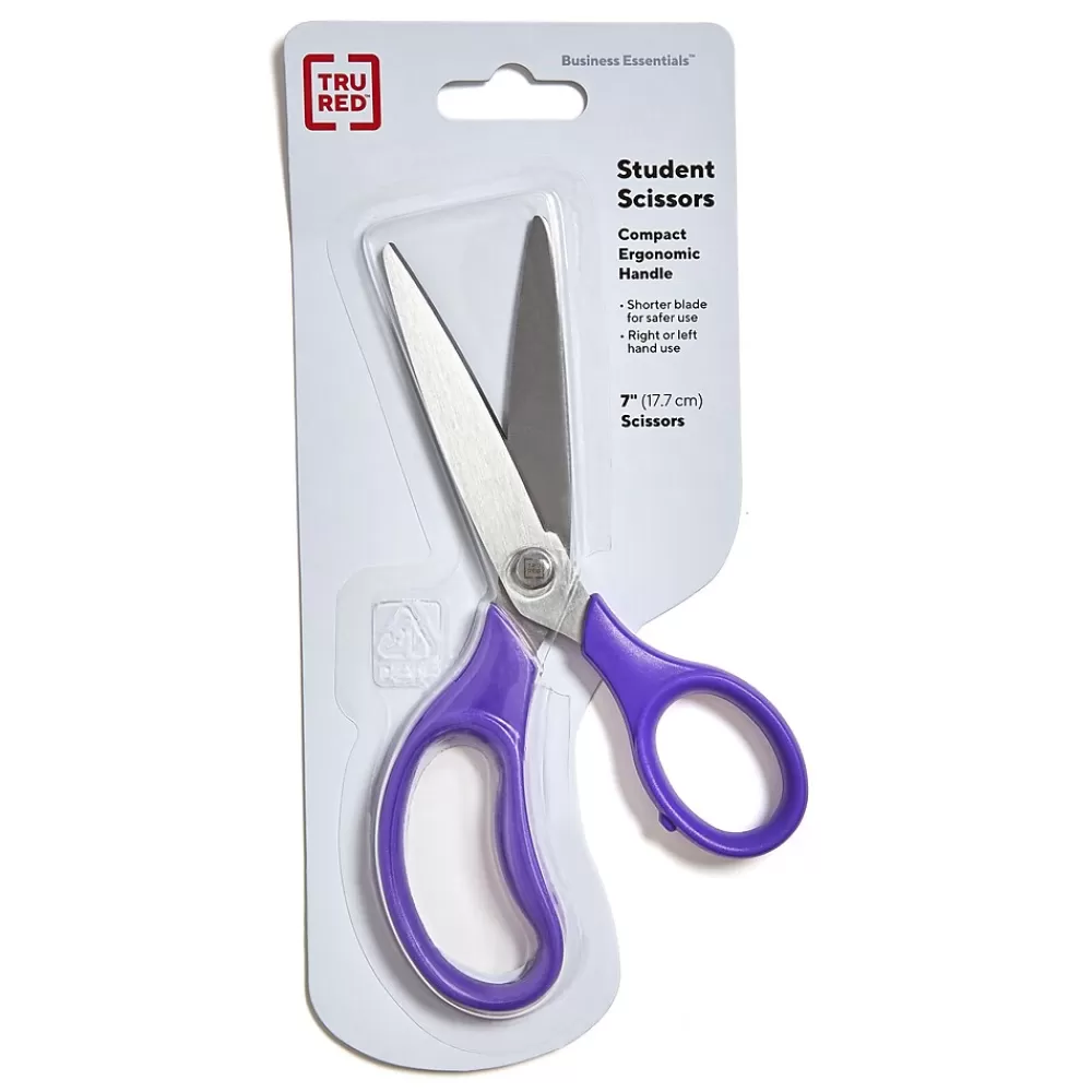 TRU RED Scissors<™ Student 7" Stainless Steel Scissors, Straight Handle, Right & Left Handed, Assorted Colors (TR55048)