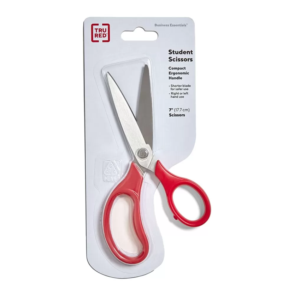 TRU RED Scissors<™ Student 7" Stainless Steel Scissors, Straight Handle, Right & Left Handed, Assorted Colors (TR55048)