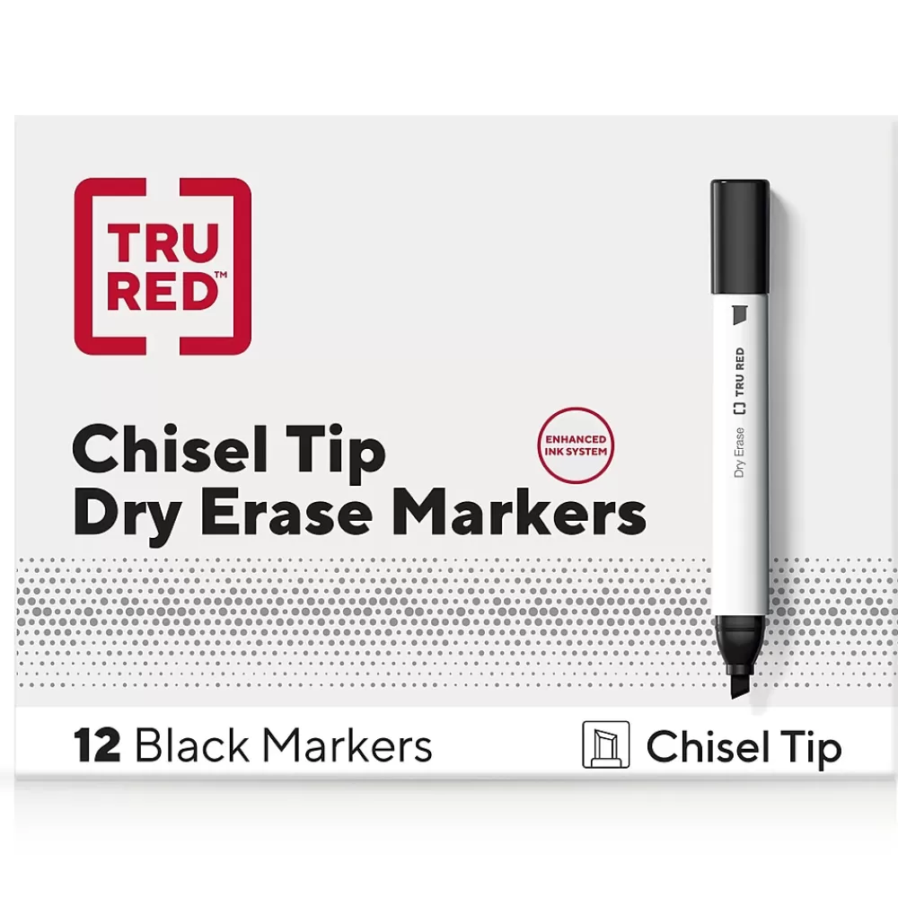 TRU RED Markers<™ Tank Dry Erase Markers, Chisel Tip, Black, 12/Pack (TR61440-CC)