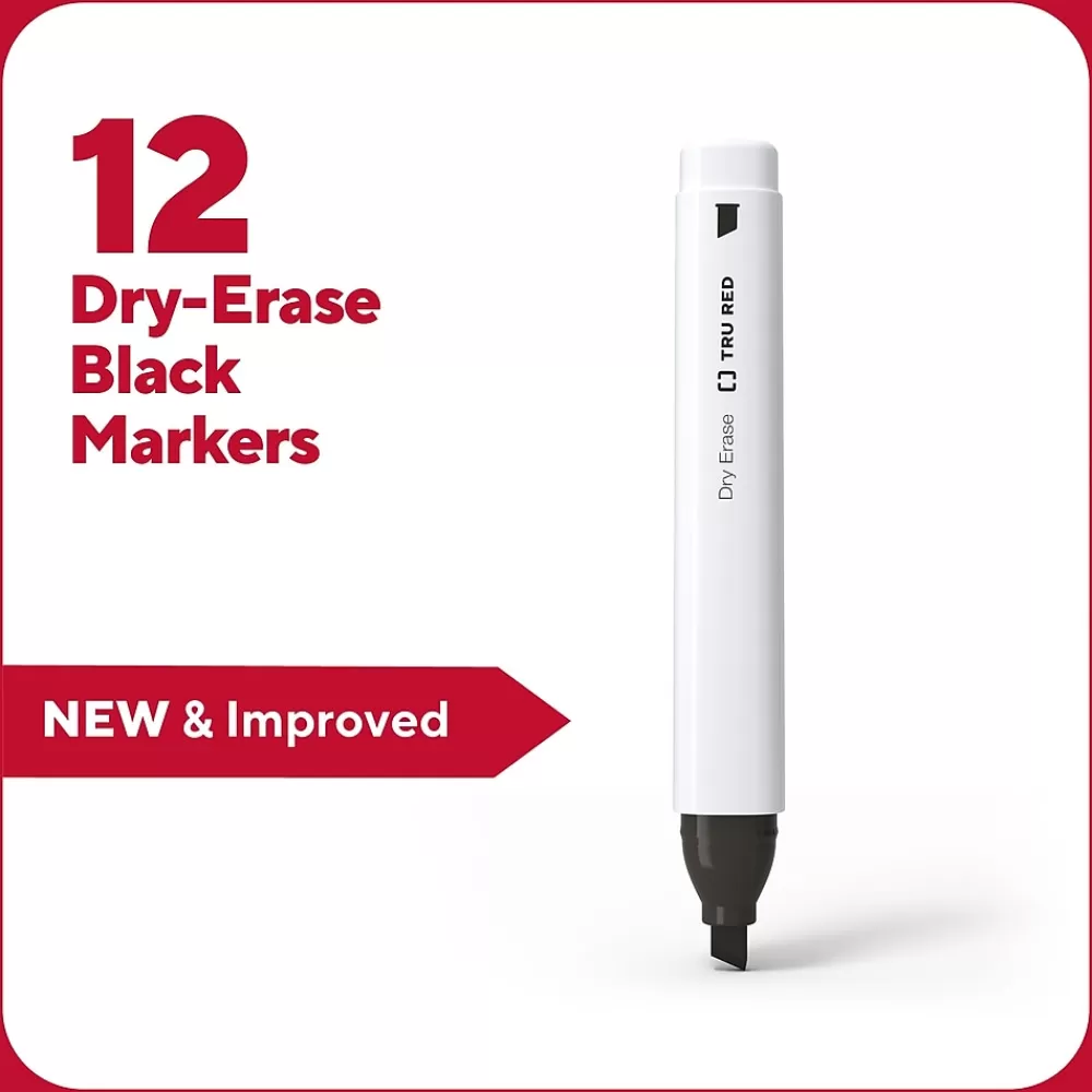 TRU RED Markers<™ Tank Dry Erase Markers, Chisel Tip, Black, 12/Pack (TR61440-CC)