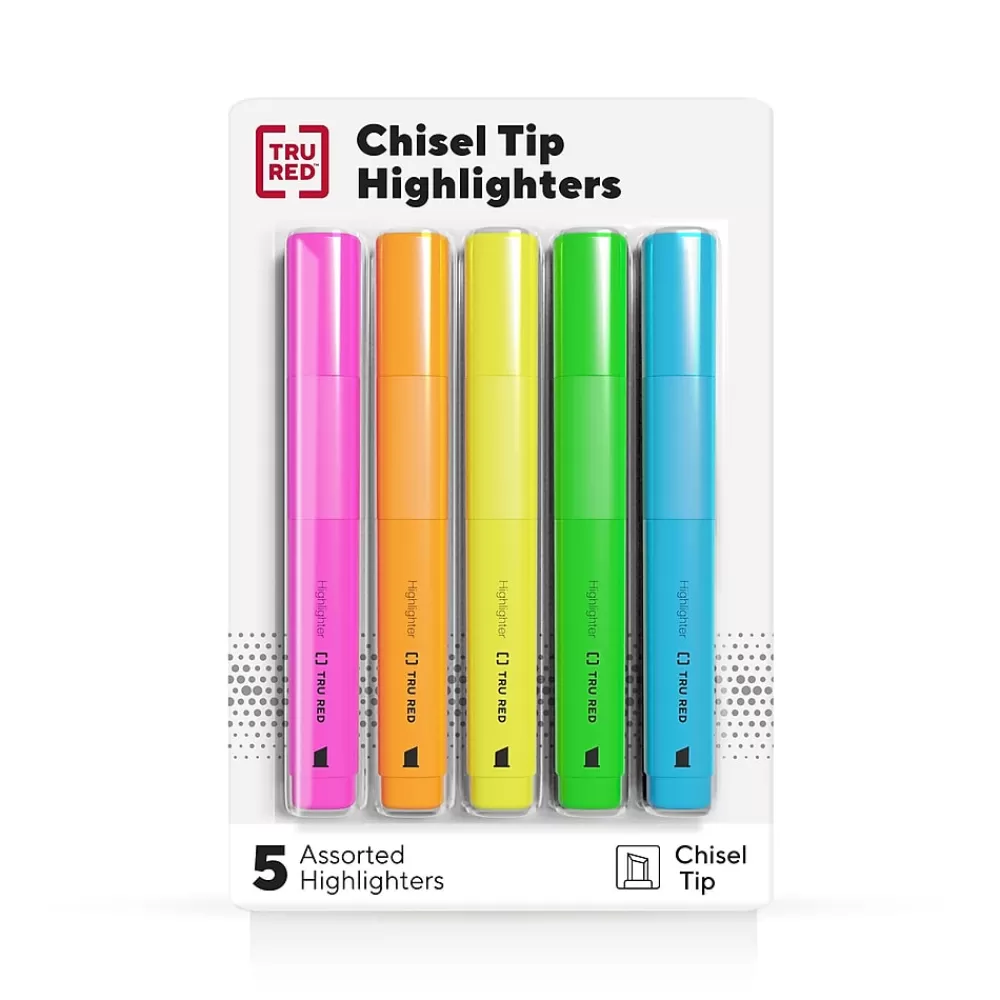 TRU RED Highlighters<™ Tank Highlighter with Grip, Chisel Tip, Assorted, 5/Pack (TR54583)