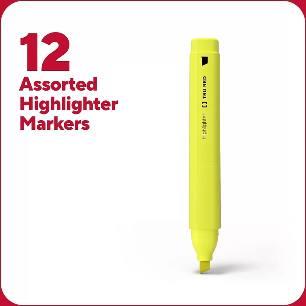 TRU RED Highlighters<™ Tank Highlighter with Grip, Chisel Tip, Assorted, 12/Pack (TR54585)