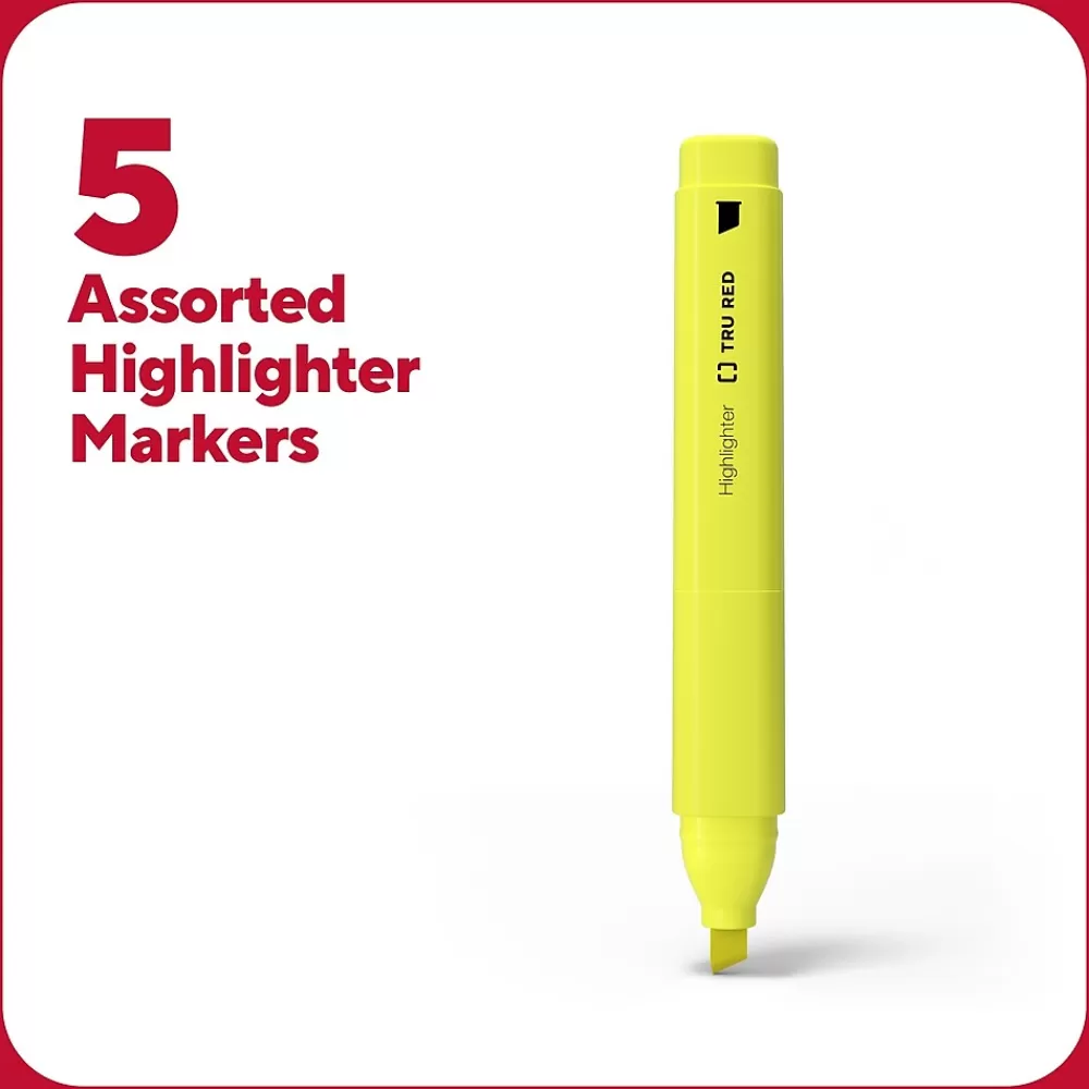 TRU RED Highlighters<™ Tank Highlighter with Grip, Chisel Tip, Assorted, 5/Pack (TR54583)