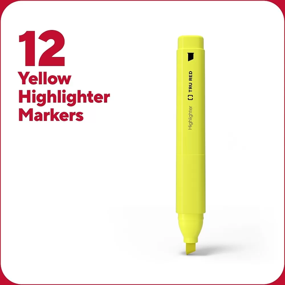 TRU RED Highlighters<™ Tank Highlighter with Grip, Chisel Tip, Yellow, Dozen (TR54579)