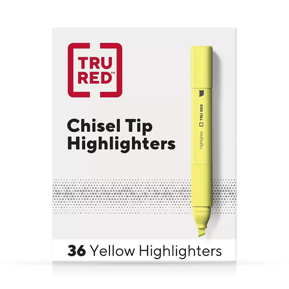 TRU RED Highlighters<™ Tank Highlighter with Grip, Chisel Tip, Yellow, 36/Pack (TR54581)