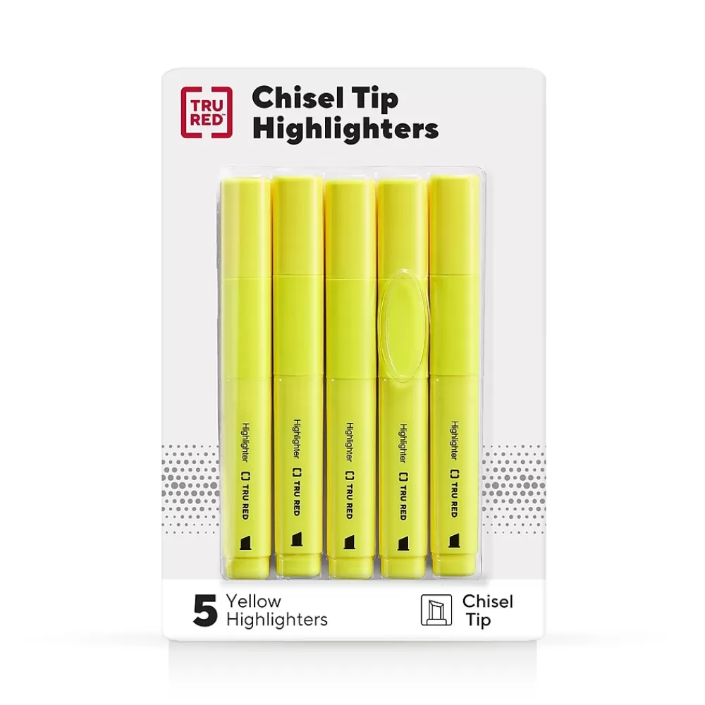 TRU RED Highlighters<™ Tank Highlighter with Grip, Chisel Tip, Yellow, 5/Pack (TR54577)