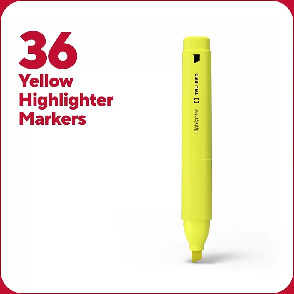 TRU RED Highlighters<™ Tank Highlighter with Grip, Chisel Tip, Yellow, 36/Pack (TR54581)