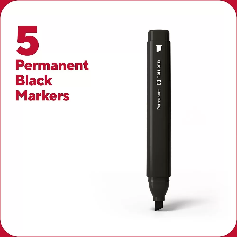 TRU RED Markers<™ Tank Permanent Markers, Chisel Tip, Black, 5/Pack (TR54523)