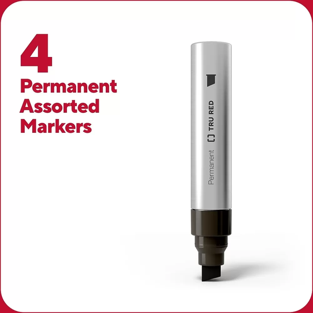 TRU RED Markers<™ XL Tank Permanent Markers, Chisel Tip, Assorted, 4/Pack (TR56935)