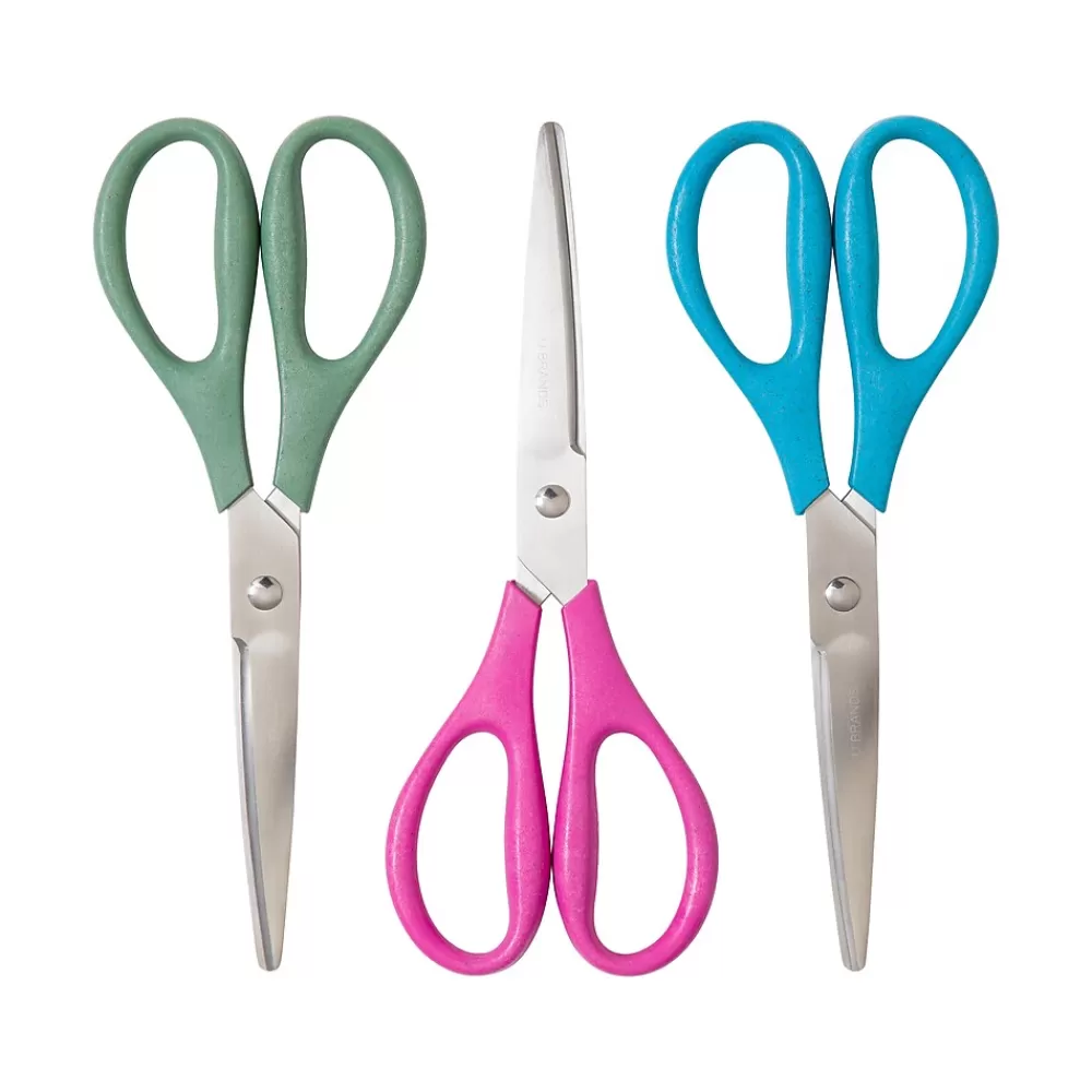U Brands Scissors<U-Eco 9.45" Stainless Steel Scissors, Blunt Tip, Assorted Colors, 3/Pack (6607U01-24)