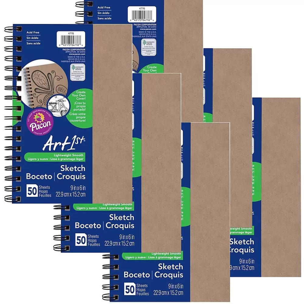 uCreate Notepads<Create Your Own Cover Sketch Diary, 9" x 6", Natural, 50 Sheets, Pack of 6 (PAC4776-6)