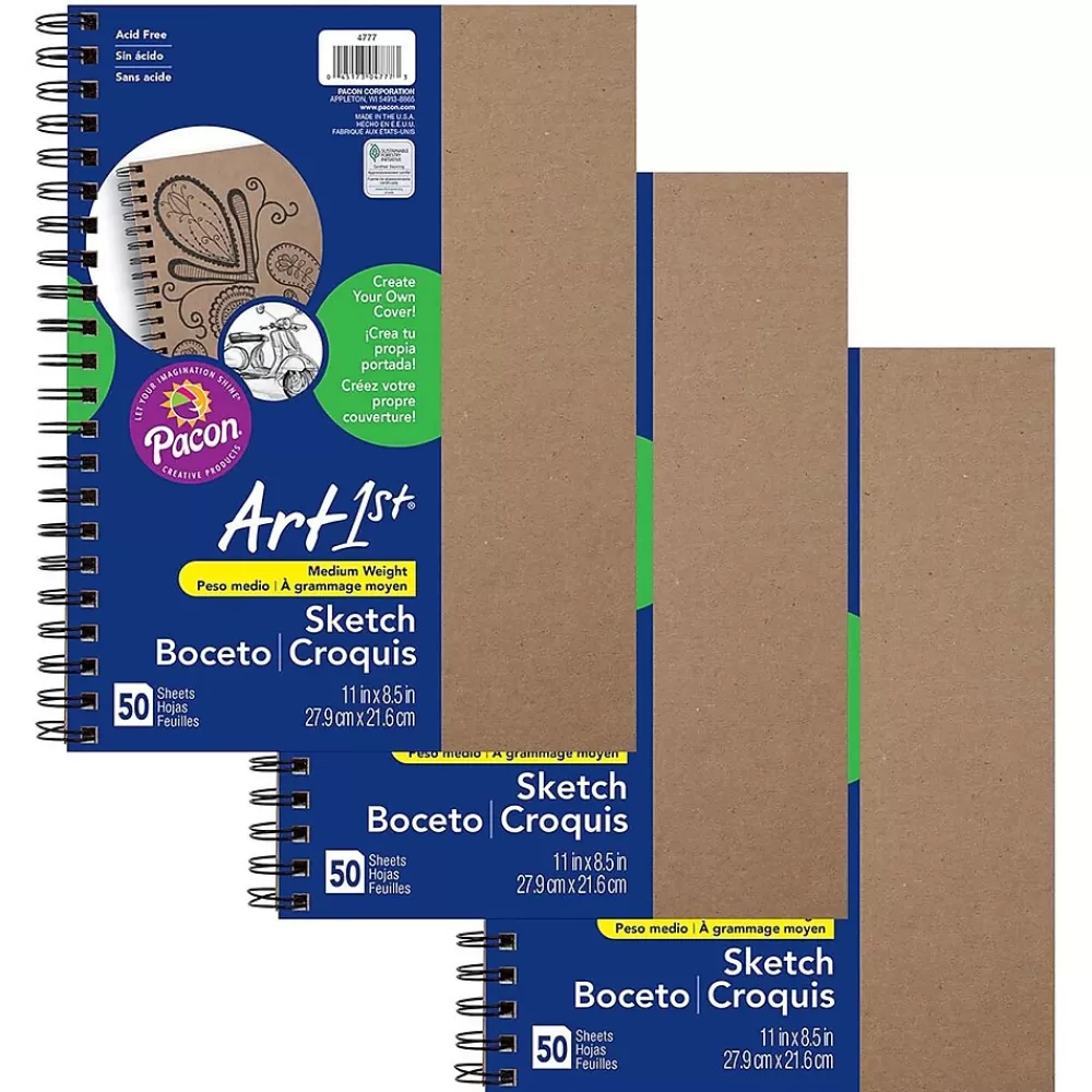 uCreate Notepads<Create Your Own Cover Sketch Diary, 11" x 8.5", Natural, 50 Sheets, Pack of 3 (PAC4777-3)