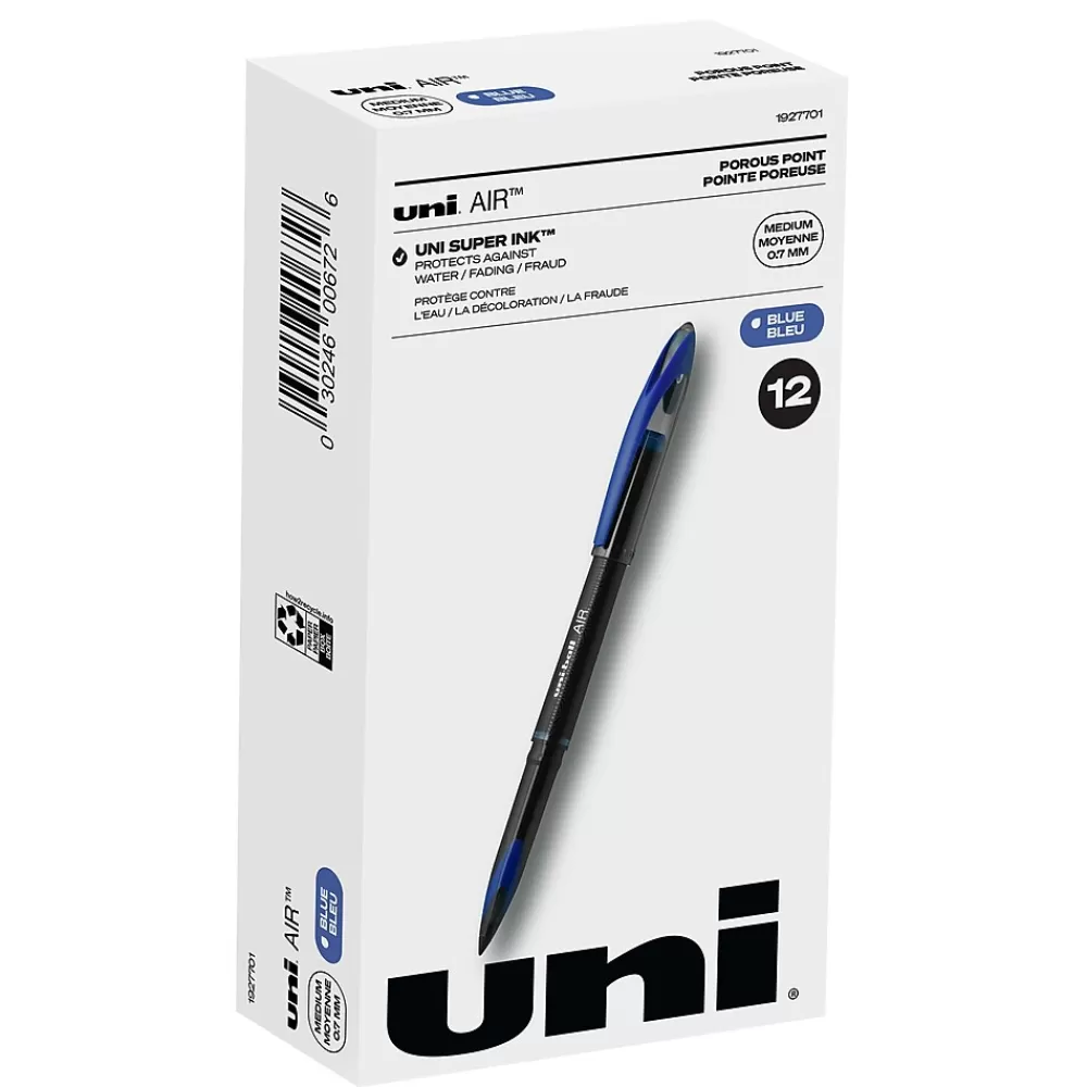 uni-ball Pens<uni AIR Porous Point Pens, Medium Point, 0.7mm, Blue Ink, 12/Pack (1927701)